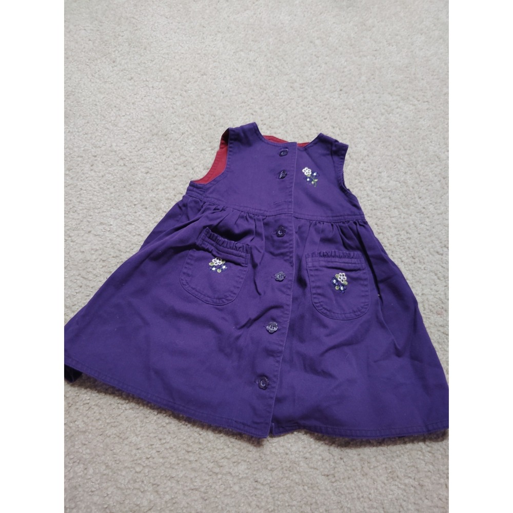 Vtg McKids Embroidered Jumper Dress Toddler Girl 24M Flowers Cotton Purple
